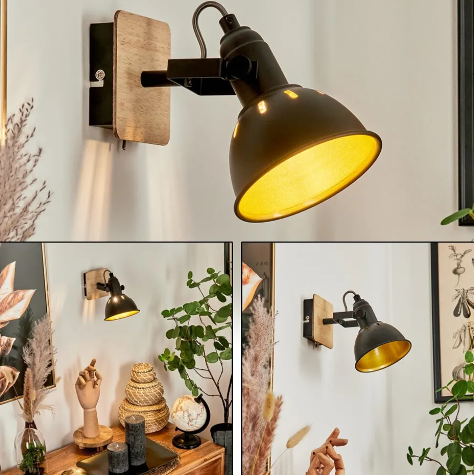 Applique Muraletina Chrome, Bois Clair, Noir, 1 Lumiere