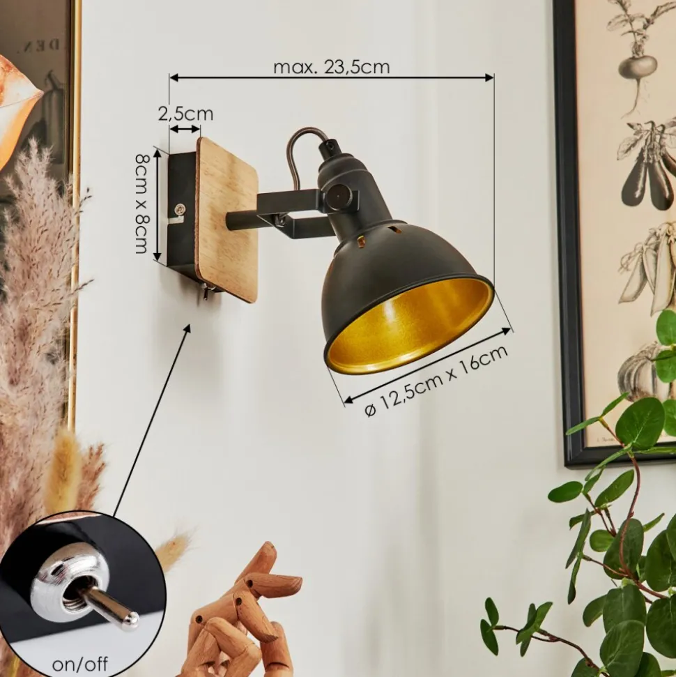 Applique Muraletina Chrome, Bois Clair, Noir, 1 Lumiere