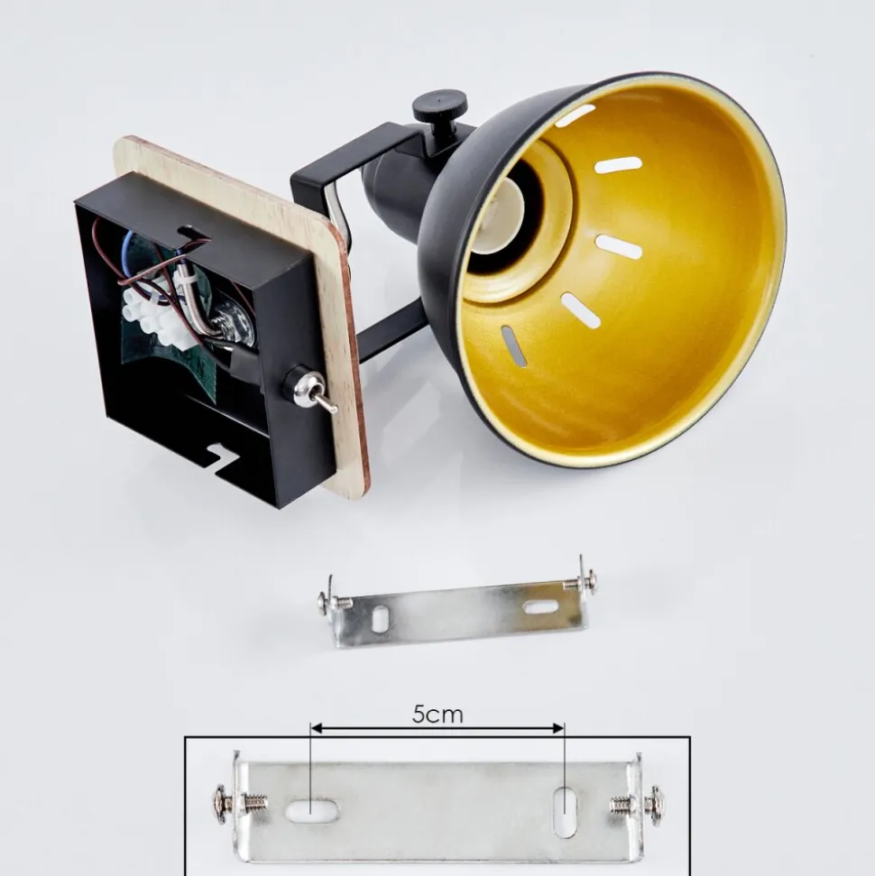 Applique Muraletina Chrome, Bois Clair, Noir, 1 Lumiere