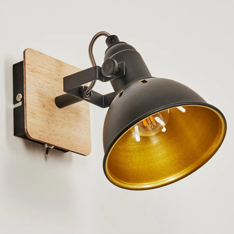 Applique Muraletina Chrome, Bois Clair, Noir, 1 Lumiere