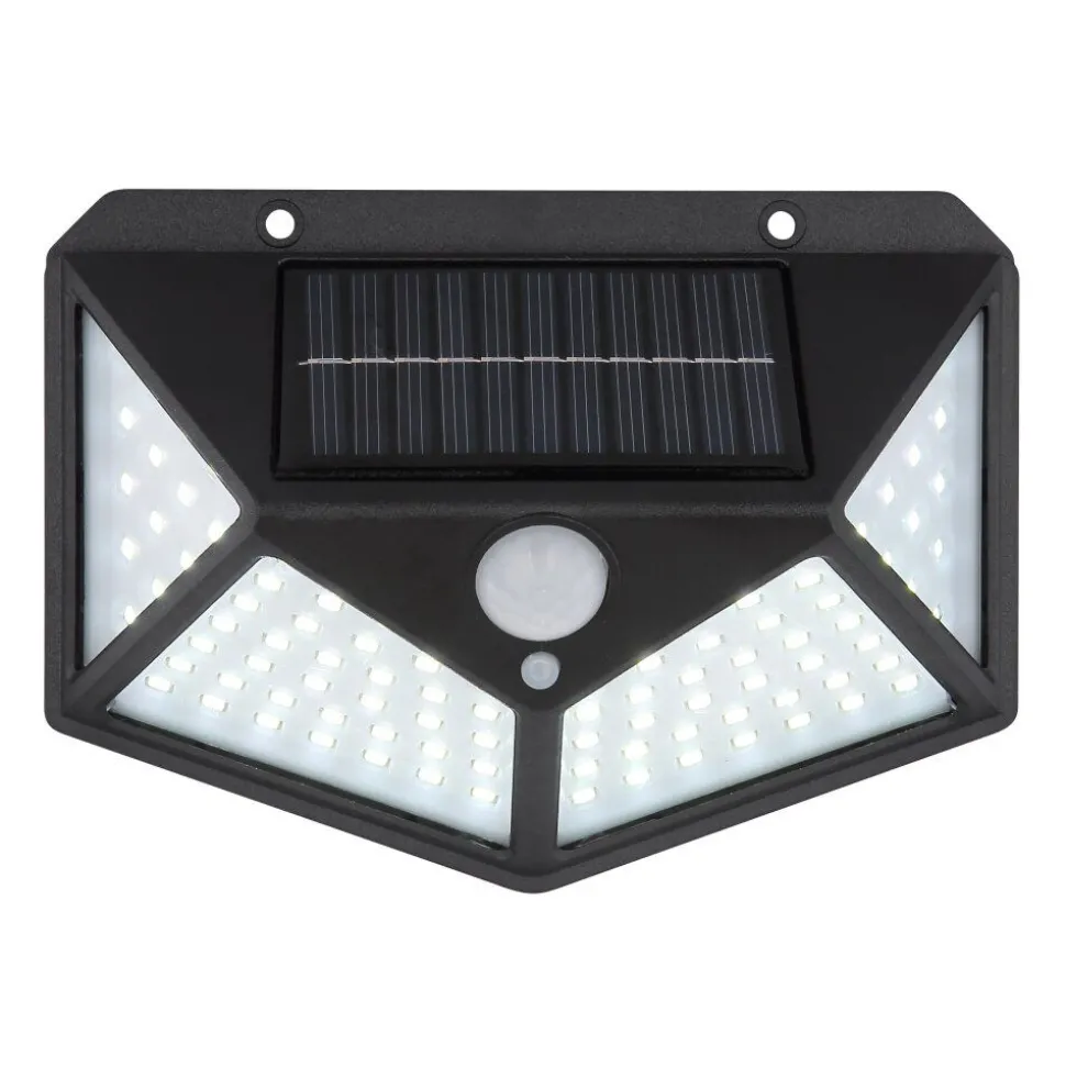 Applique Solaire Globo Led Noir, Transparent, 100 Lumieres, Detecteur De Mouvement