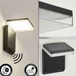 Applique Solairelonquimai Led Noir, 1 Lumiere, Detecteur De Mouvement