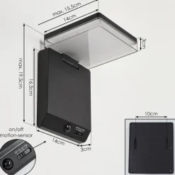 Applique Solairelonquimai Led Noir, 1 Lumiere, Detecteur De Mouvement