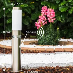 Borne D'Eclairage Avize Acier Inoxydable, 1 Lumiere, Detecteur De Mouvement