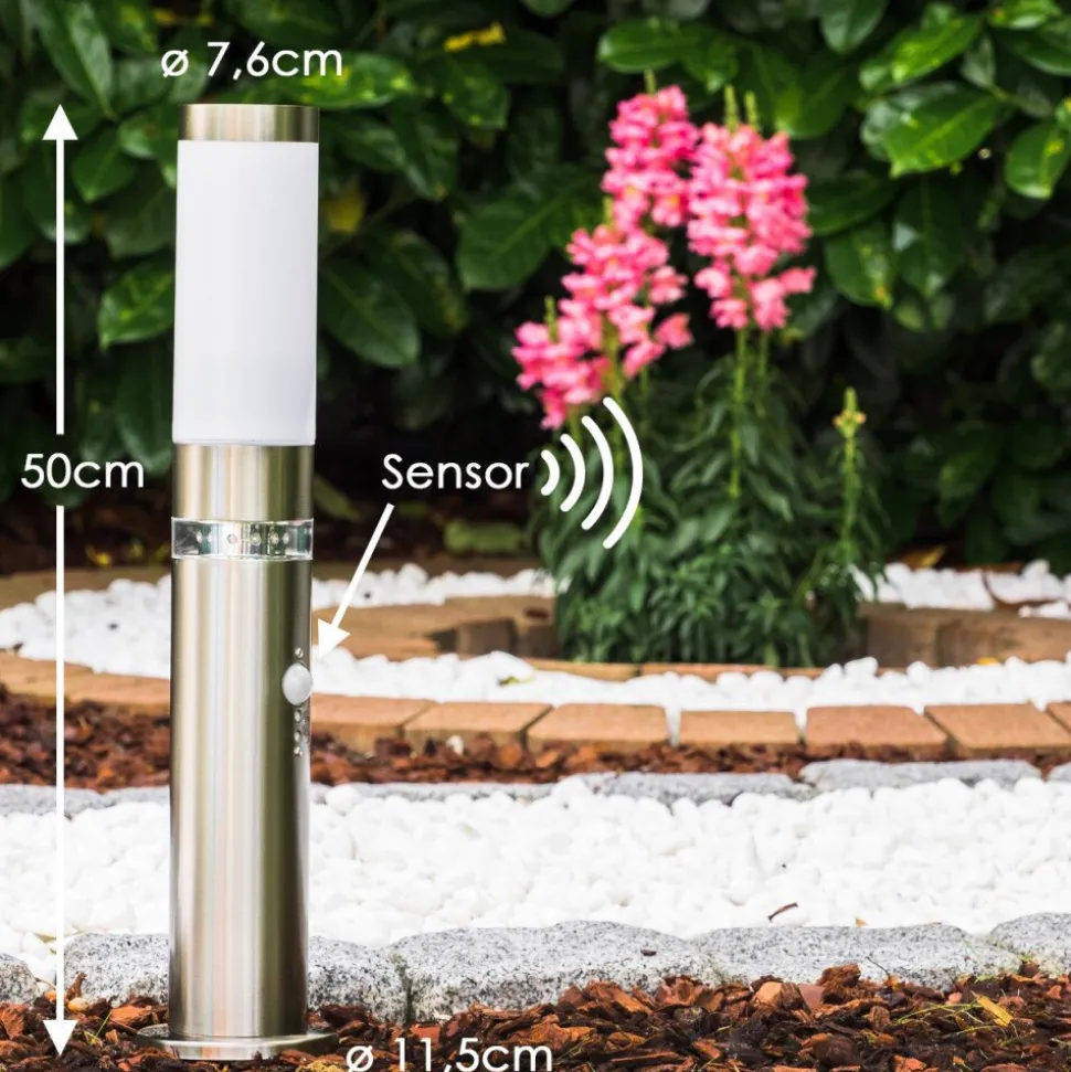 Borne D'Eclairage Avize Acier Inoxydable, 1 Lumiere, Detecteur De Mouvement