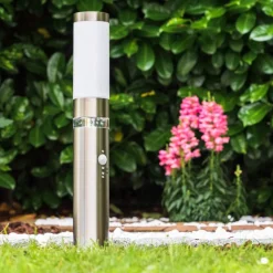 Borne D'Eclairage Avize Acier Inoxydable, 1 Lumiere, Detecteur De Mouvement