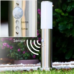 Borne D'Eclairage Caserta Acier Inoxydable, 1 Lumiere, Detecteur De Mouvement