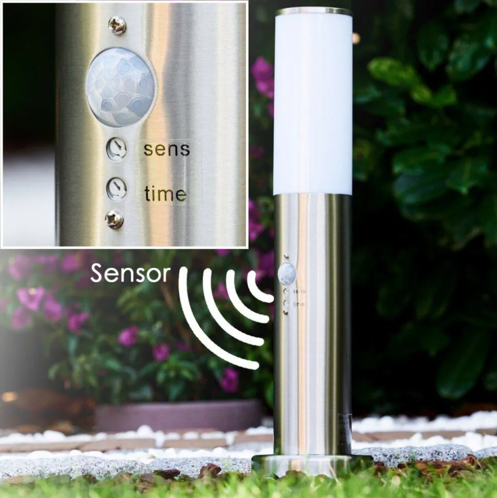 Borne D'Eclairage Caserta Acier Inoxydable, 1 Lumiere, Detecteur De Mouvement