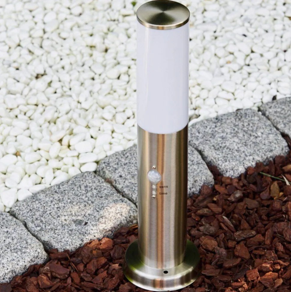 Borne D'Eclairage Caserta Acier Inoxydable, 1 Lumiere, Detecteur De Mouvement
