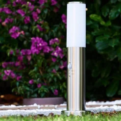 Borne D'Eclairage Caserta Acier Inoxydable, 1 Lumiere, Detecteur De Mouvement