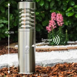 Borne D'Eclairage Dakar Acier Inoxydable, 1 Lumiere, Detecteur De Mouvement