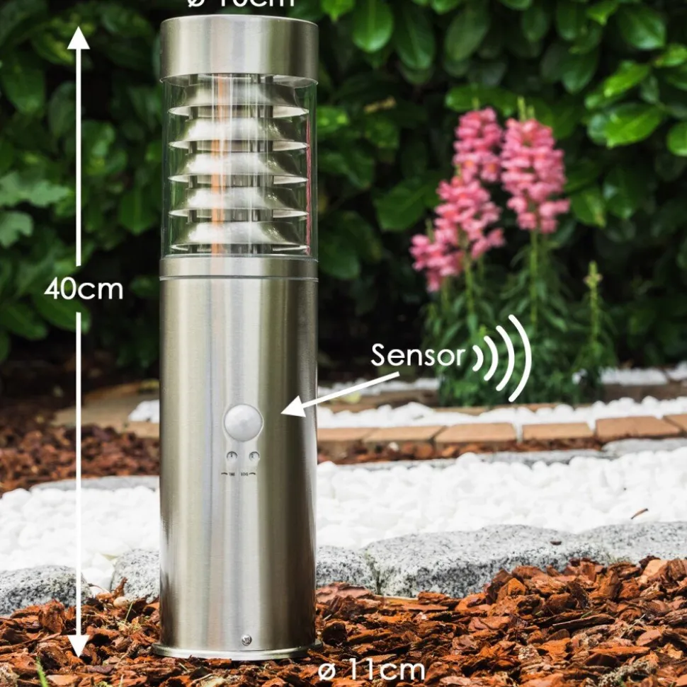 Borne D'Eclairage Dakar Acier Inoxydable, 1 Lumiere, Detecteur De Mouvement