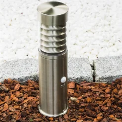 Borne D'Eclairage Dakar Acier Inoxydable, 1 Lumiere, Detecteur De Mouvement