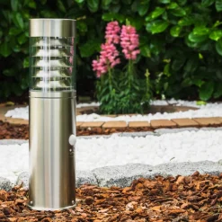 Borne D'Eclairage Dakar Acier Inoxydable, 1 Lumiere, Detecteur De Mouvement