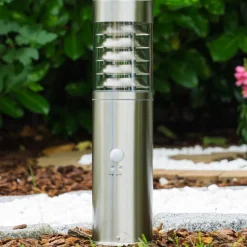 Borne D'Eclairage Dakar Acier Inoxydable, 1 Lumiere, Detecteur De Mouvement