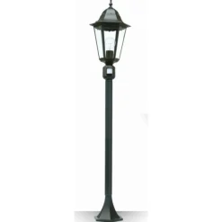 Borne D'Eclairage Lutec Bristol Noir, 1 Lumiere, Detecteur De Mouvement