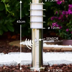 Borne D'Eclairage Tunes Acier Inoxydable, 1 Lumiere, Detecteur De Mouvement