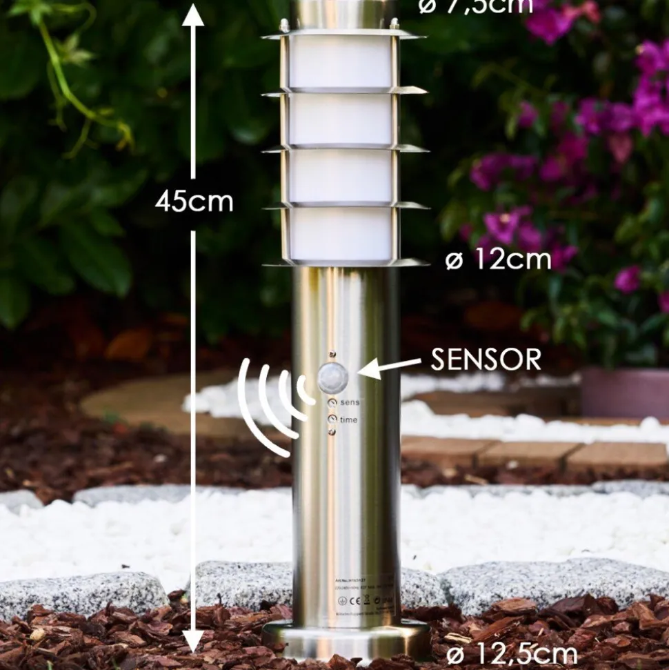 Borne D'Eclairage Tunes Acier Inoxydable, 1 Lumiere, Detecteur De Mouvement