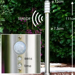 Borne D'Eclairage Tunes Acier Inoxydable, 1 Lumiere, Detecteur De Mouvement