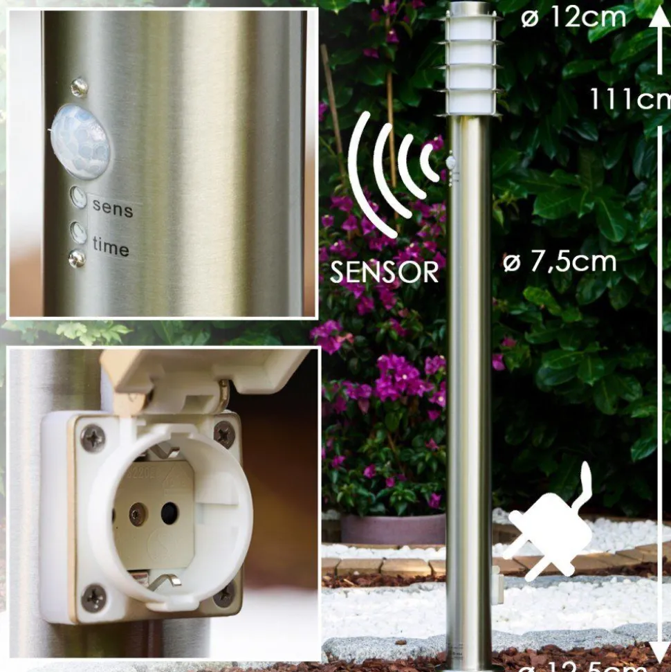 Borne D'Eclairage Tunes Acier Inoxydable, 1 Lumiere, Detecteur De Mouvement