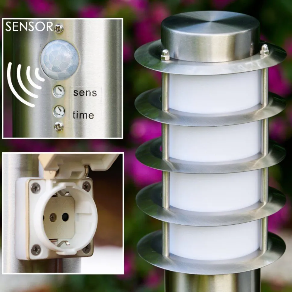 Borne D'Eclairage Tunes Acier Inoxydable, 1 Lumiere, Detecteur De Mouvement