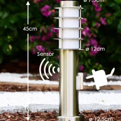Borne D'Eclairage Tunes Acier Inoxydable, 1 Lumiere, Detecteur De Mouvement