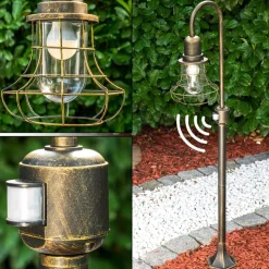 Borne Lumineuse Borkan Brun Dore, 1 Lumiere, Detecteur De Mouvement