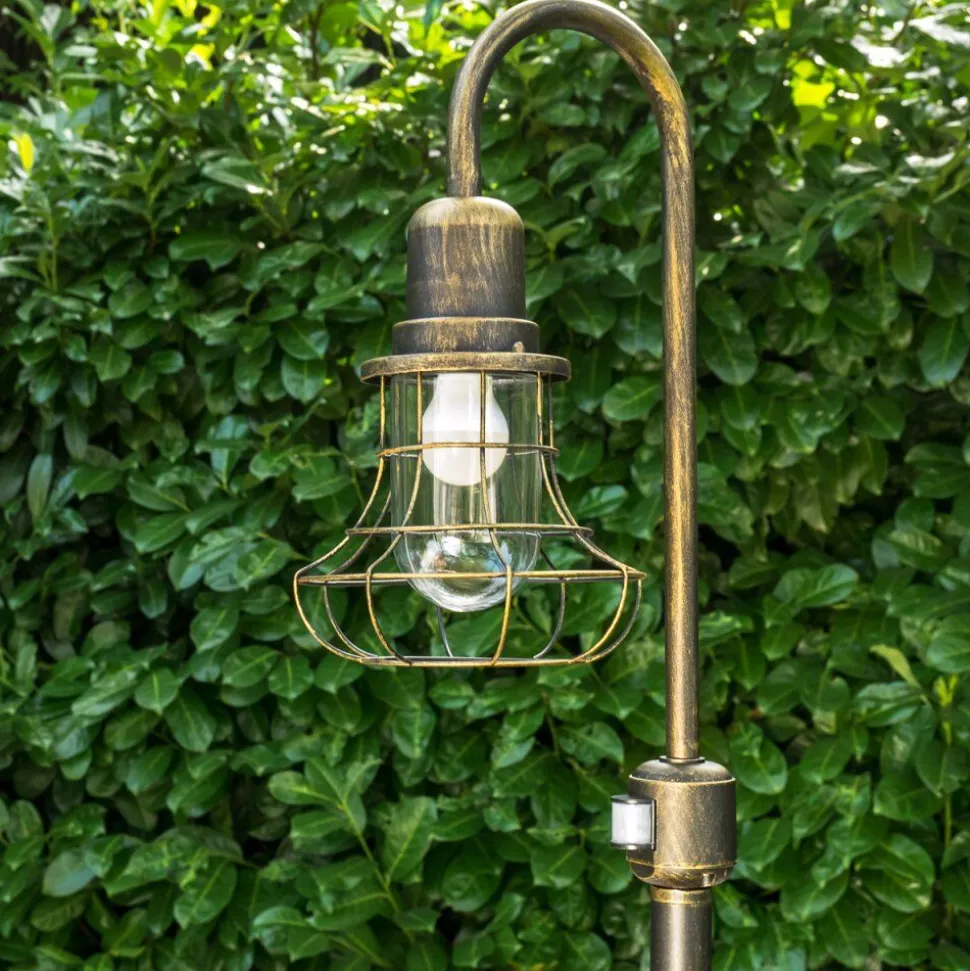 Borne Lumineuse Borkan Brun Dore, 1 Lumiere, Detecteur De Mouvement