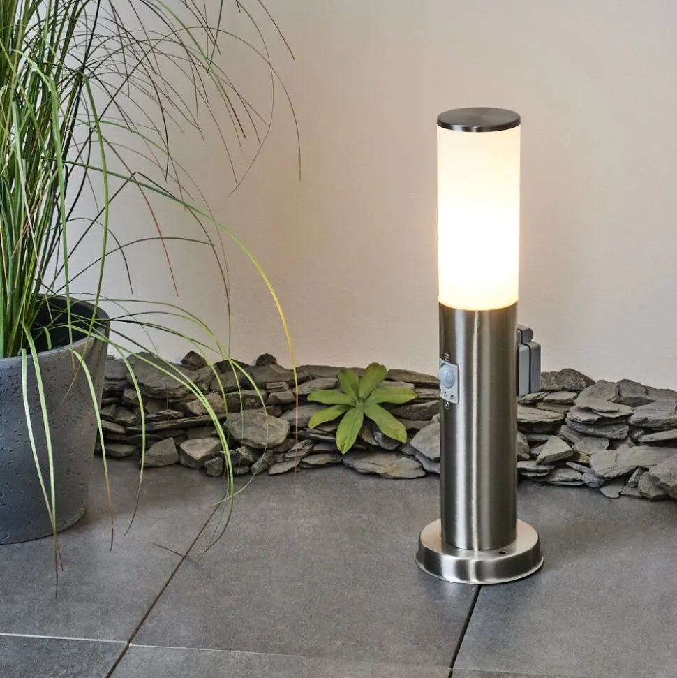Borne Lumineuse Caserta Nickel Mat, 1 Lumiere, Detecteur De Mouvement