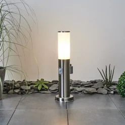 Borne Lumineuse Caserta Nickel Mat, 1 Lumiere, Detecteur De Mouvement