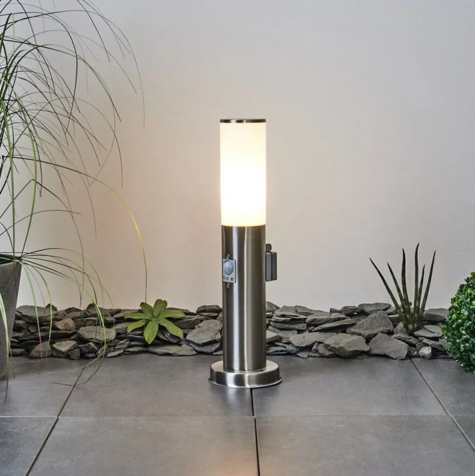 Borne Lumineuse Caserta Nickel Mat, 1 Lumiere, Detecteur De Mouvement