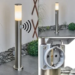 Borne Lumineuse Caserta Nickel Mat, 1 Lumiere, Detecteur De Mouvement