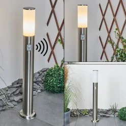Borne Lumineuse Caserta Nickel Mat, Blanc, 1 Lumiere, Detecteur De Mouvement