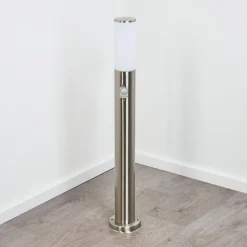 Borne Lumineuse Caserta Nickel Mat, Blanc, 1 Lumiere, Detecteur De Mouvement