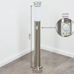 Borne Lumineuse Caserta Nickel Mat, Blanc, 1 Lumiere, Detecteur De Mouvement