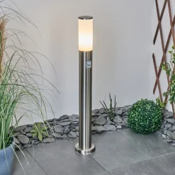 Borne Lumineuse Caserta Nickel Mat, Blanc, 1 Lumiere, Detecteur De Mouvement