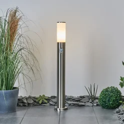 Borne Lumineuse Caserta Nickel Mat, Blanc, 1 Lumiere, Detecteur De Mouvement