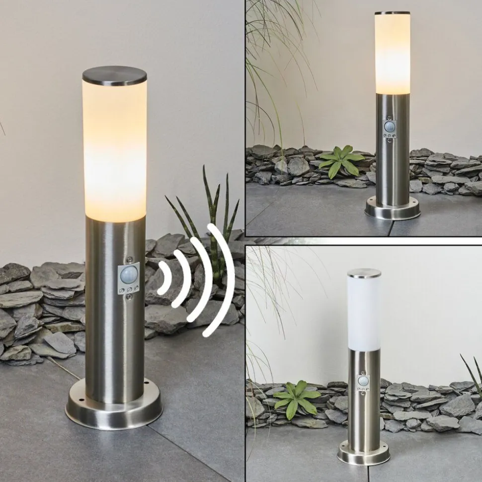 Borne Lumineuse Caserta Nickel Mat, Blanc, 1 Lumiere, Detecteur De Mouvement