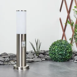 Borne Lumineuse Caserta Nickel Mat, Blanc, 1 Lumiere, Detecteur De Mouvement