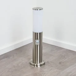 Borne Lumineuse Caserta Nickel Mat, Blanc, 1 Lumiere, Detecteur De Mouvement
