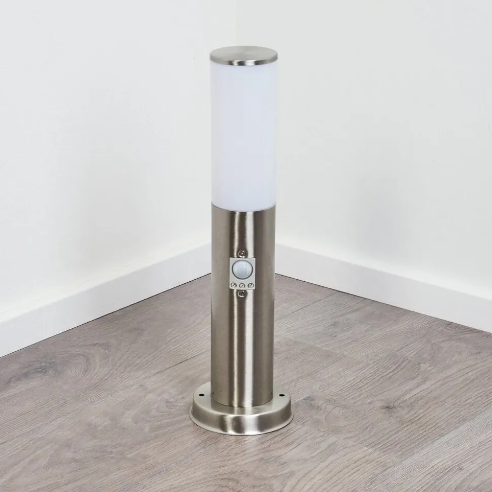 Borne Lumineuse Caserta Nickel Mat, Blanc, 1 Lumiere, Detecteur De Mouvement