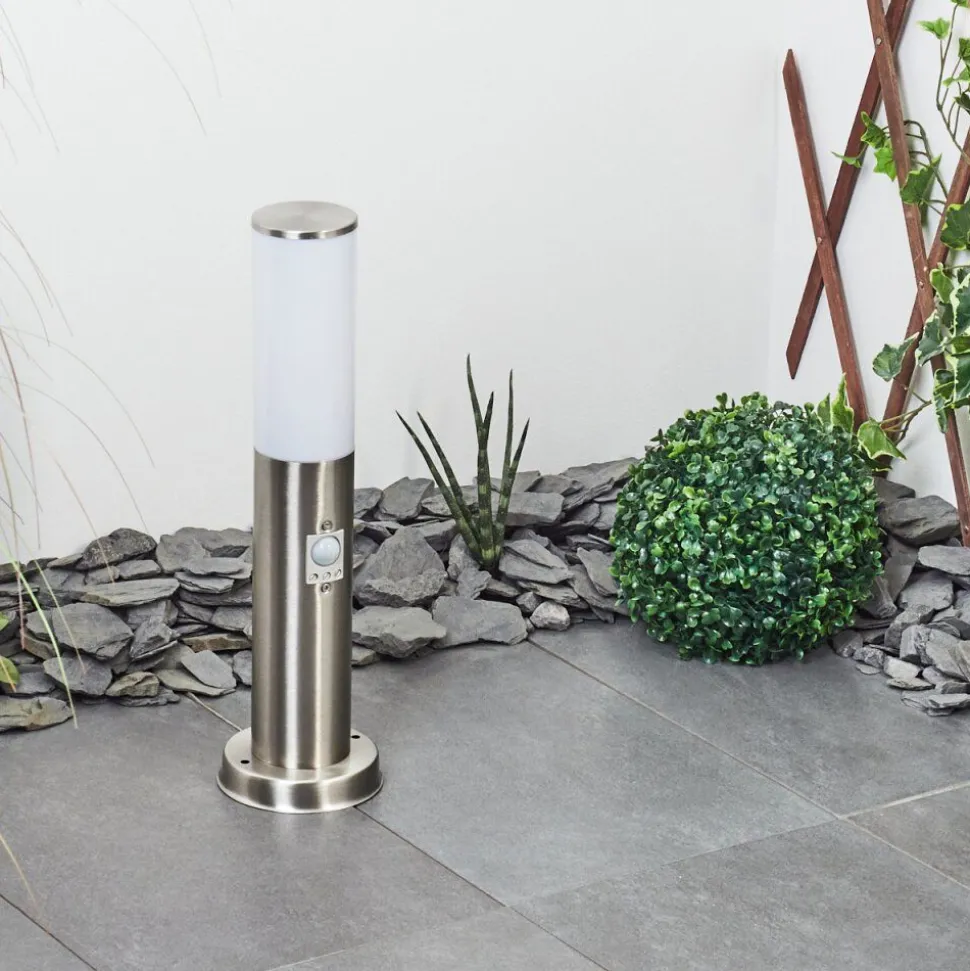 Borne Lumineuse Caserta Nickel Mat, Blanc, 1 Lumiere, Detecteur De Mouvement