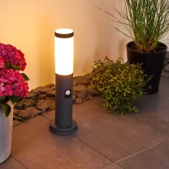 Borne Lumineuse Gaborone Anthracite, 1 Lumiere, Detecteur De Mouvement