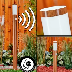 Borne Lumineuse Gaborone Brun, Couleur Bois, 1 Lumiere, Detecteur De Mouvement