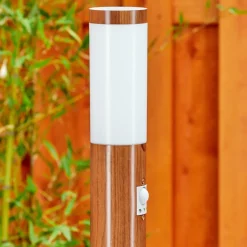 Borne Lumineuse Gaborone Brun, Couleur Bois, 1 Lumiere, Detecteur De Mouvement