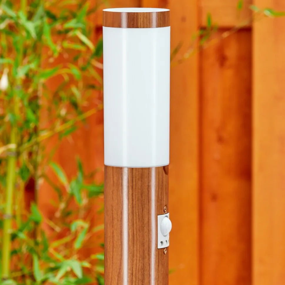 Borne Lumineuse Gaborone Brun, Couleur Bois, 1 Lumiere, Detecteur De Mouvement