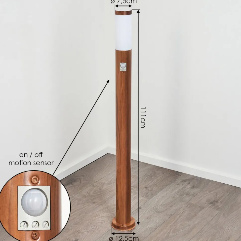 Borne Lumineuse Gaborone Brun, Couleur Bois, 1 Lumiere, Detecteur De Mouvement