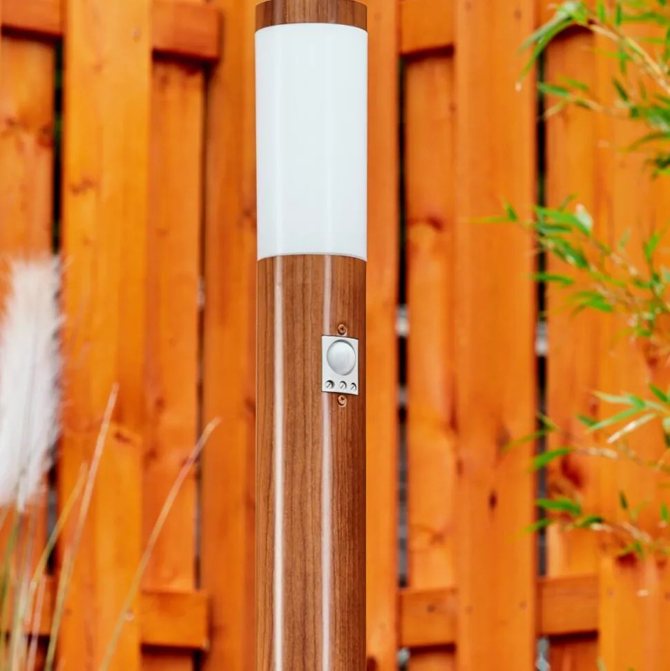 Borne Lumineuse Gaborone Brun, Couleur Bois, 1 Lumiere, Detecteur De Mouvement