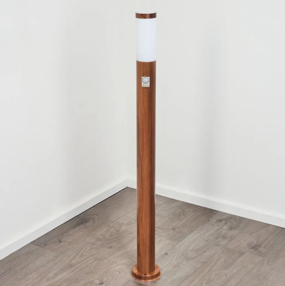 Borne Lumineuse Gaborone Brun, Couleur Bois, 1 Lumiere, Detecteur De Mouvement