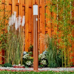 Borne Lumineuse Gaborone Brun, Couleur Bois, 1 Lumiere, Detecteur De Mouvement